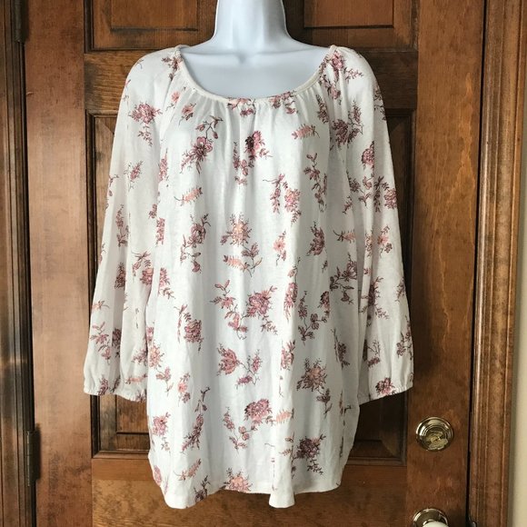 FINAL DAY - FINAL PRICE - Sonoma Ivory w/Pink & Burgundy Flowers Tunic XL - Picture 1 of 11
